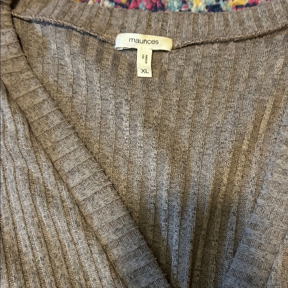 Beige Ribbed Button-Up Cardigan Duster - Picture 2 of 3